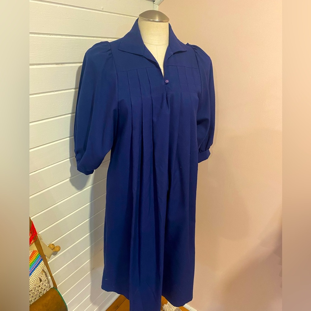 Vintage Peasant Dress, Navy Blue, Size 9/10, Modern Size S/M